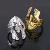 Retro krigare 14k gul guld ring spartan mask mens rockhjälm ring överdriven smycken guld silver färg ring gåva