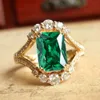 Westchnienie Bogini naśladowanie naturalny Zambijski szmaragd 4 karat Księżniczka Square Green Diamond Living Women's Pierścień