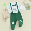 Ensembles de vêtements Wankitoi St Patricks Day Baby Boy Outfit à manches longues My First Romper Shirts Clover Jogger Pants Set