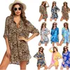 Sarongs New Beach Cover Print Bikini Cover Womens Beach Shirt Sommer Strandkleid Damen Tunika Plus Size Badebode Cover Beach Anzug 24325