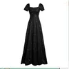 Partykleider Schwarzes, elegantes Kleid für Damenbekleidung, einfarbig, Pailletten, quadratischer Kragen, langer A-Linien-Rock, modisches Abendkleid M187