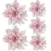 Dekoracje świąteczne 5pcs brokat różowy sztuczny kwiat 14 cm kwiaty głowica ozdoby drzewne Wesołych dekoracji do domu