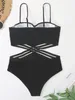 Vigocasey de moda de banho feminina 2024 Black Cross Meah Push Up Straps Swimsuit para mulheres sem costas de uma praia de maiô brasileiro