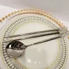 Ensembles de luxe cuillère fourchette couteau baguettes ensemble 304 couverts en acier inoxydable vaisselle scintillant diamant couverts ensemble de vaisselle avec étui