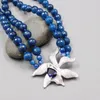Pendant Necklaces GuaiGuai Jewelry 19'' 2 Rows Natural Blue Agate Necklace CZ Flower For Women