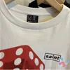 Men's T-Shirts Hiphop Street Red Dice Print Saint Michael Tshirts Cotton Casual Loose Men Women Clothes Vintage Washed White Short Sle Tops J240325