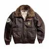 winter Bomber Pilot Slim Short Outerwear Wool Collar Map Liner Real Leather Jackets Original Cowskin Jacket e47d#