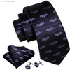 Neck Ties Neck Ties Luxury Bat Purple Red Blue Men Ties Silk Woven Animal Pattern Design Ncektie Pocket Square Cufflinks Set Wedding Party FA-6210 Y240325