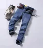 Zimowe polarowe ciepłe męskie dżinsy busin fi proste gęstwy niebieskie stretch dżinsowe spodnie klasyczne spodnie męskie plus rozmiar 28-40 t0ga#