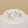 Hoopörhängen 925 Sterling Silver Bowtie Ribbon Pearl Drop Golden For Women Girl Gift Jewelry Wholesale