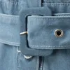 Casual jurken vrouwen asymmetrische denimjurk afslag kraag knop mini met riem lange mouw elegante blauwe gewaad vrouwen