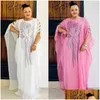 Etnische kleding Afrikaanse chiffon jurk dames holle vleermuismouwen zomer boubou gewaden causale stick diamanten lange drop levering kleding Otchi