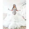 Plus arabe Aso Ebi taille luxueuse robe de mariée sirène cristaux de perles Tulle détachable train niveaux robes de mariée robes ZJ es