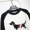 Spring and Autumn New Tb Academy Style Puppy Jacquard Contrast Bottom Shirt Raglan Long Sleeve Round Neck Knitted Sweater