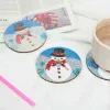 Stitch 8pcs DIY Diamond Painting Coasters Christmas Migne Snowman Diamond Art Coaster Set Gift for Adults and Childre