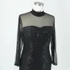 Festklänningar plus storlek kvinnor paljetter spetsar sparkar svarta eleganta aftonklänningar långärmad stor mode lady bankett klänning 240320