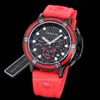 Herren Sportuhren Chronograph Armbanduhren Japan Quarzwerk Stahlgehäuse Rotes Kautschukarmband Reloj de Lujo Hanbelson300Q