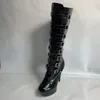 Sapatos de dança 15cm salto ultra alto joelho-botas altas punk ferrolho lado zíper dedo do pé redondo 6 Polegada moda gladiador gótico