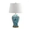 Bordslampor Temaren Contemporary Ceramic Lamp Led Creative American Style Blue Desk Light For Decor Home Living Room Sovrum