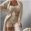 Womens sleepwear outono inverno 3 peça roupas fofas p y backless velo pijamas mulheres casuais esportes moletom casa wear drop delive otc3c