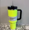 Yellow Orange Neon Green Quencher H2.0 40oz Tumblers Cups Coffee Mugs Cup Outdoor Camping Cup med silikonhandtag Lock och halmrosa kaffekoppvattenflaska