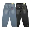 Herren Jeans Retro Casual Herren Schwarze Taschenjeans Y2K Hip-Hop Harajuku Embryo Muster Straight Bein Hosen vielseitig Streetwearl2403