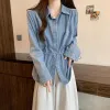 Mulheres Blusas Camisas Retro Mulheres Dstring Denim Primavera Solta Manga Longa Fina Jaquetas Lazer Feminino Casacos Gota Entrega Vestuário Pano Otqcq