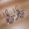 Серьги-кольца, модные серьги со стрелой Купидона сквозь сердце, розовый циркон, пряжка для ушей с любовью, оригинальное серебро 925 пробы, креативный женский