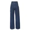 Jeans pour femmes Femmes Casual Lâche Denim Bule Dames Solide Bleu Foncé Taille Haute Jambe Droite Pantalon Long Avec Poches Printemps Automne Porter