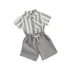 의류 세트 2pcs 유아 아기 여름 옷 스트라이프 짧은 소매 버튼 다운 셔츠 탄성 허리 반바지 캐주얼 의상