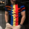 mäns zip polo skjorta 3d stripe tryck fi kläder sommarbusin casual t-shirt herr polo skjorta zip kort ärmgata topp o7os#