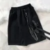 Män shorts multi fickor kedja randdekor casual shorts mid-rise elastisk midjeband manliga shorts knä längd män last kort 240319