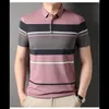 summer Men's Polo Shirts Striped Print Busin Style Butt Clothing Casual Male Streetwear Short Sleeve T-Shirt Golf Shirt Man Q1b6#