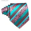 Neckband Elegant Teal Pink Stripe Men binds Floral Silk Kerchief Cufflinks Set Luxury Slips Groom Wedding Party Designer Barry.Wang 6371 Y240325