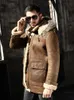 mens Shearling Sheepskin B3 Bomber Aviator Leather Winter Jacket Fur Collar Hooded Leather Jacket Coats Lg Jacket Mink Coat W1OY#
