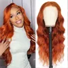 USWEETY Front Body Wave Orange 13x4 HD Lace Frontal Human Human Human Human Pre Stucked 180% Gęstość Ginger Peruka ludzkie włosy dla czarnych kobiet kolorowych (24 cali)