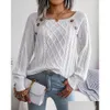 Dames blouses shirts 2023 herfst winter lange mouw knop decor gebreide trui vaste kleur plevelkopjes kleding t-shirts drop levering otz8q