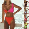 Women's Swimwear Summer Beach Bikini Set For Women Color Contrast Sexy Swimsuit Wavy Split One Cold Shoulder Tankini Ruffles Beachwear