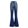 Women's Jeans Women High Waist Flare Pants Spliced Denim Washing Pockets Solid Loose Fit Ankle Length Slight Strech Streetwear