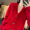 Women's Knits Autumn And Winter Merino Wool Clothing Suit Collar Cardigan Casual Loose Knitted Thickened Top Warm Korean