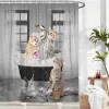 Curtains Funny Cat Shower Curtain Fun Animal in Bathtub with Fish Cloth Fabric Shower Curtain Hilarious Pet Bathroom Decor Set with Hooks