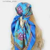 Bandanas Durag 2022 New Silk Scarf Women Big Square Scarf 90cm Oil Painting Printing Sunflower Custom Satin Scarf Y240325