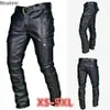 Mens Fashion PU Leather Motorcycle Pants Oversized Cargo for Men Solid Rock Streetwear Faux Trousers 240315