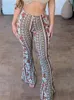 Damen-Hosen, Bohemian-Stil, bedruckt, hohe Taille, figurbetont, Retro-Palazzo, lässig, lange Hose, Leggings, Streetwear