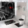 Rideaux Crâne noir squelette imprimé rideau de douche ensemble 3D drôle imperméable Horrible Halloween Festival salle de bain décor tapis couverture de toilette