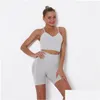 Yoga Outfit Femmes Rides Push Up Taille Haute Shorts Biker Fitness Casual Gym Sans Manches Athleisure Cyclisme Drop Livraison Sports Outdo Otnsy