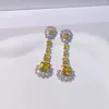 Boucles d'oreilles pendantes de luxe petite marguerite fleur carrée goutte d'eau gland boucle d'oreille pour les femmes de mariage cubique zircone Dubaï bijoux de costume de mariée