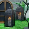 2 pièces bougeoir en métal lanterne de bougie noire lanterne suspendue décorative avec motif creux pour jardin de fête à l'intérieur et à l'extérieur 240314