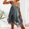 Casual Dresses Sexy Low-cut Dress Elegant Lace Patchwork Sleeveless With U Neckline Pleated Flower Embroidery Women's See-through Solid