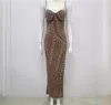 Super sparkling diamond studded beads sexy low cut high slit suspender dress light luxury party dress